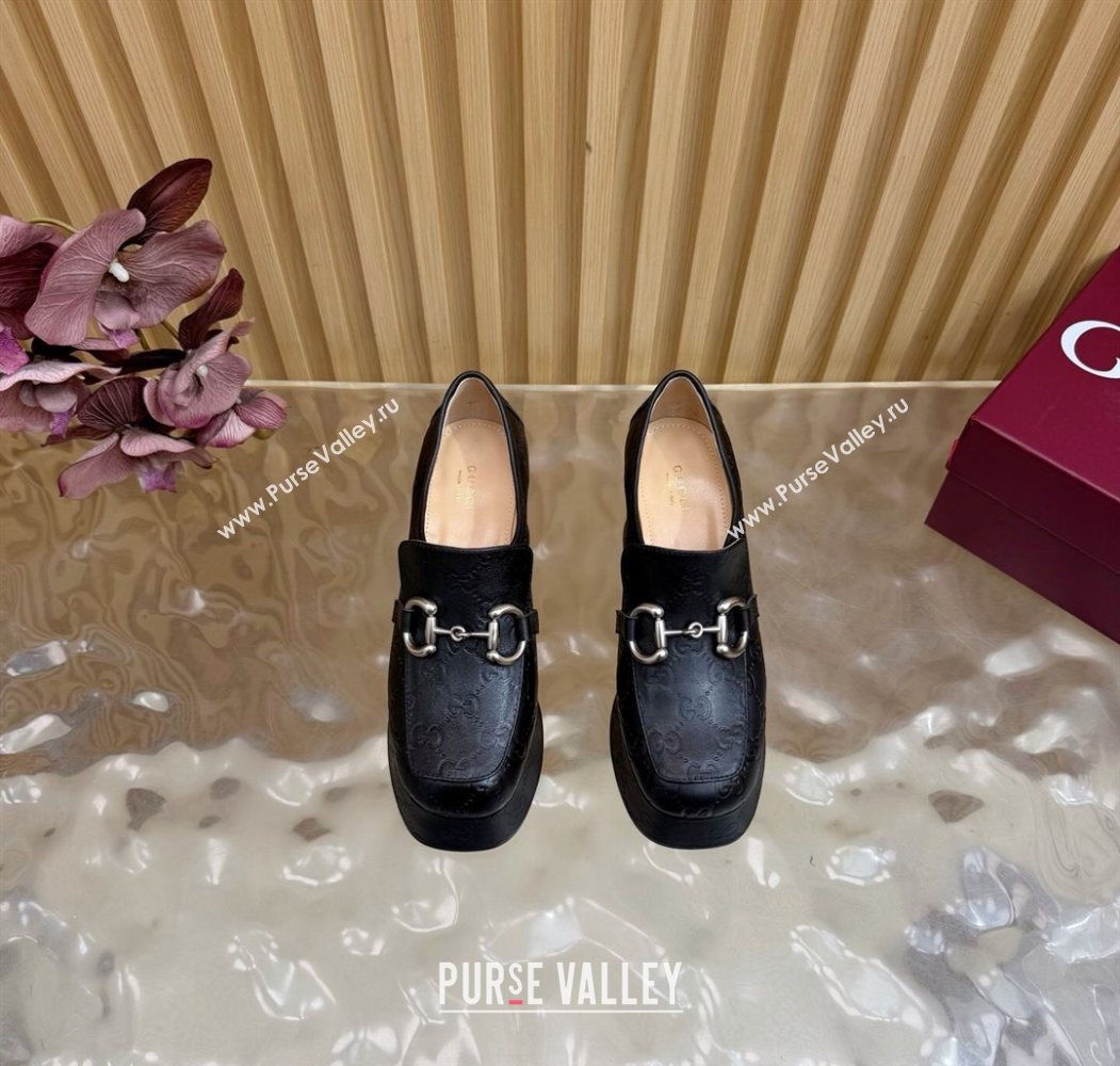 Gucci GG Leather Platform Pumps 9cm with Horsebit Black 20252 GG121804 (MD-251218096)