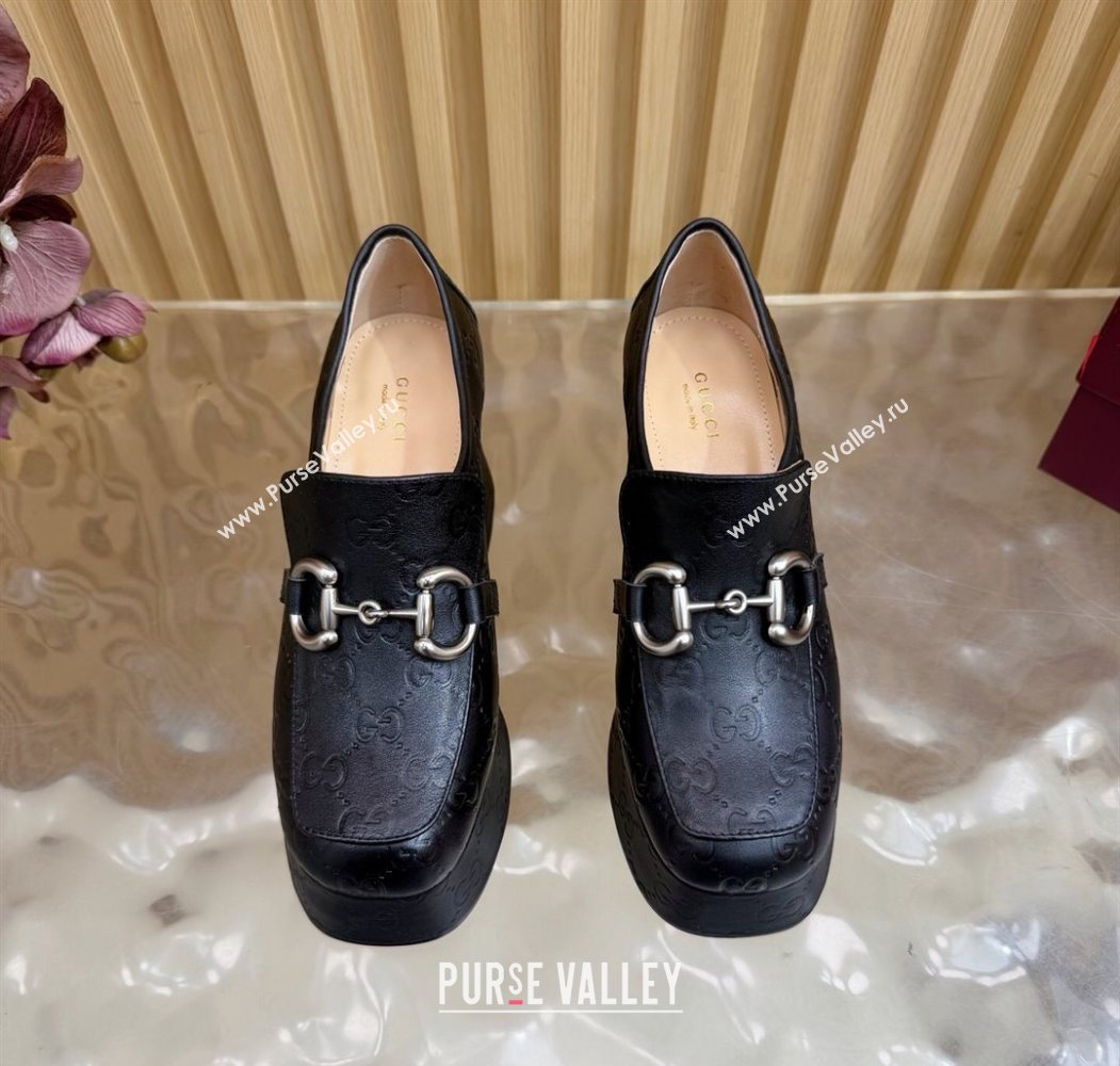 Gucci GG Leather Platform Pumps 9cm with Horsebit Black 20252 GG121804 (MD-251218096)