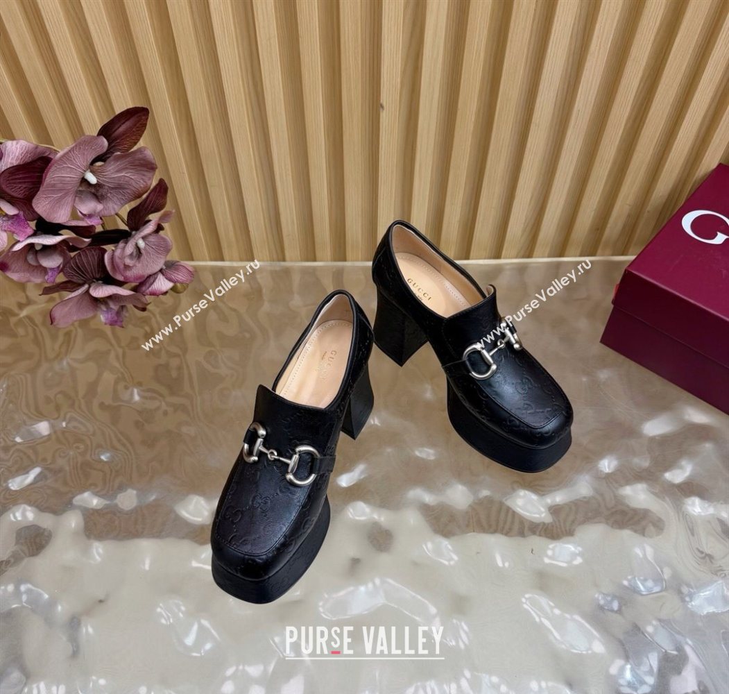 Gucci GG Leather Platform Pumps 9cm with Horsebit Black 20252 GG121804 (MD-251218096)