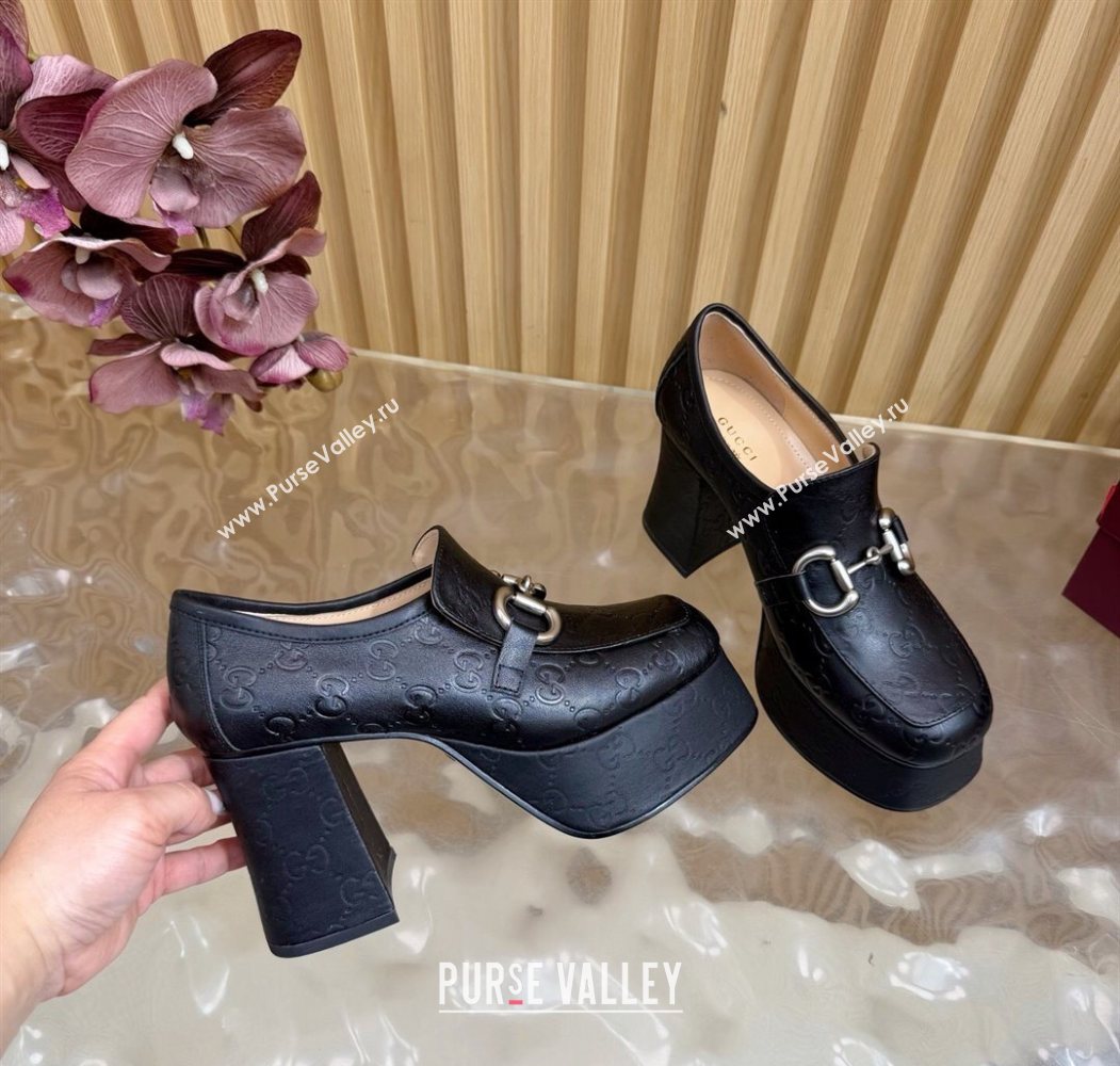Gucci GG Leather Platform Pumps 9cm with Horsebit Black 20252 GG121804 (MD-251218096)