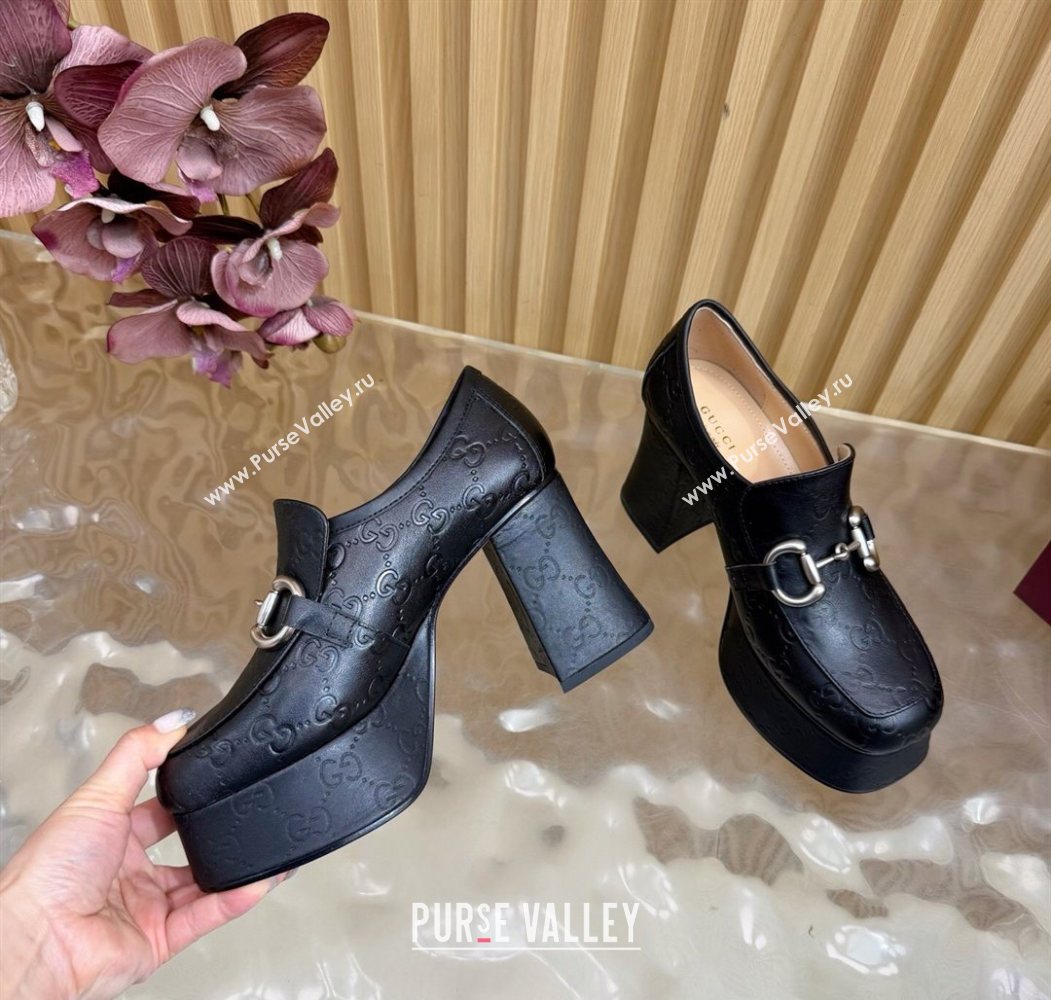 Gucci GG Leather Platform Pumps 9cm with Horsebit Black 20252 GG121804 (MD-251218096)