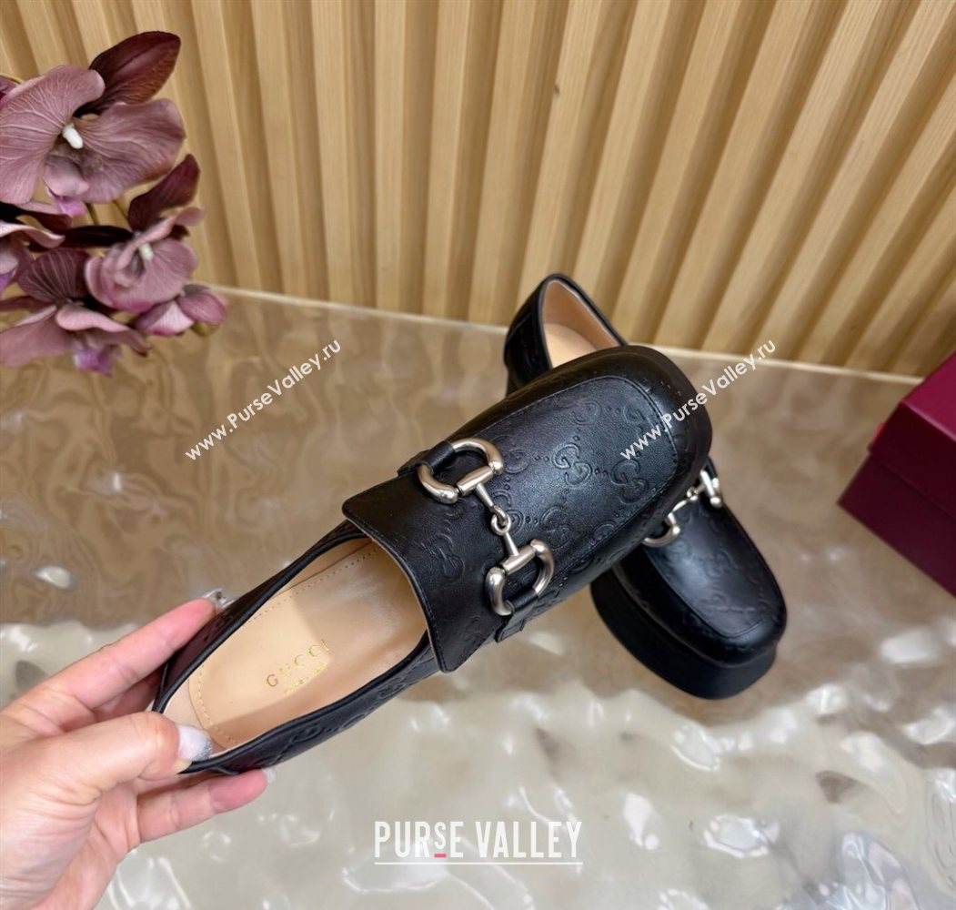 Gucci GG Leather Platform Pumps 9cm with Horsebit Black 20252 GG121804 (MD-251218096)