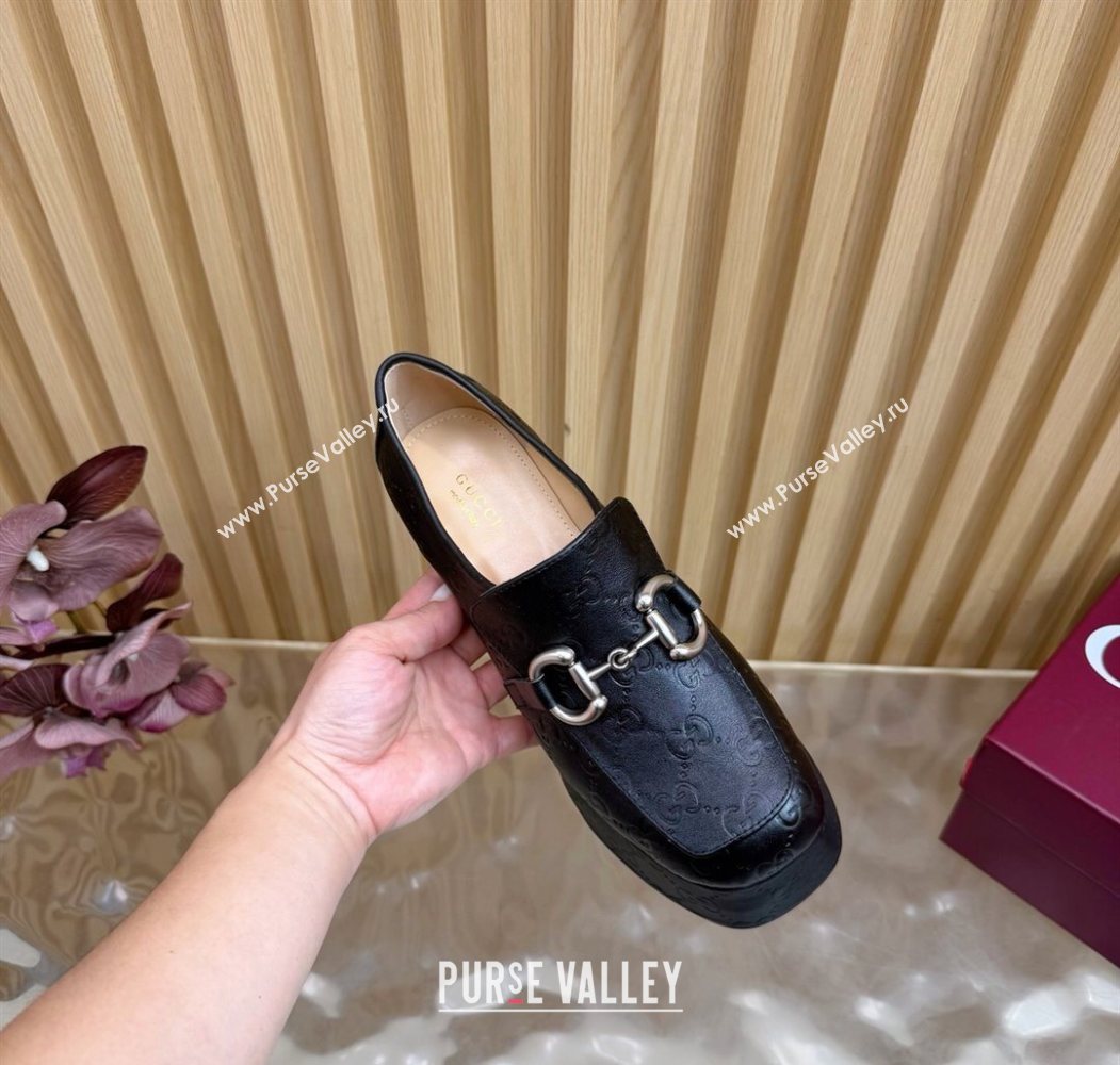 Gucci GG Leather Platform Pumps 9cm with Horsebit Black 20252 GG121804 (MD-251218096)