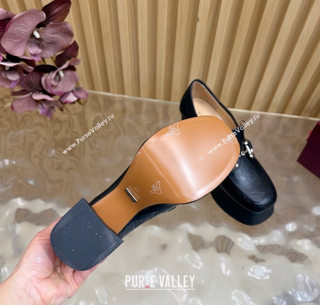 Gucci GG Leather Platform Pumps 9cm with Horsebit Black 20252 GG121804 (MD-251218096)