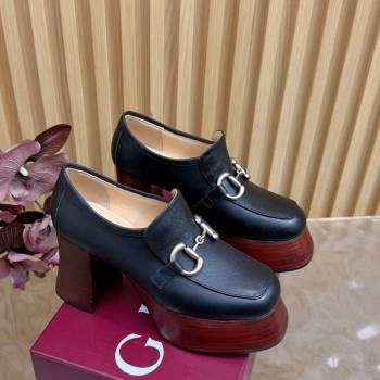 Gucci Calf Leather Platform Pumps 9cm with Horsebit Black 20252 GG121804 (MD-251218100)