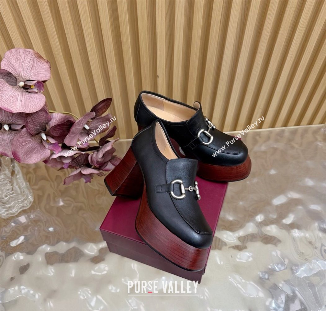 Gucci Calf Leather Platform Pumps 9cm with Horsebit Black 20252 GG121804 (MD-251218100)