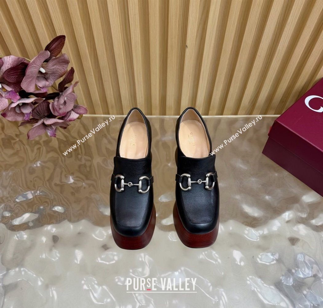 Gucci Calf Leather Platform Pumps 9cm with Horsebit Black 20252 GG121804 (MD-251218100)