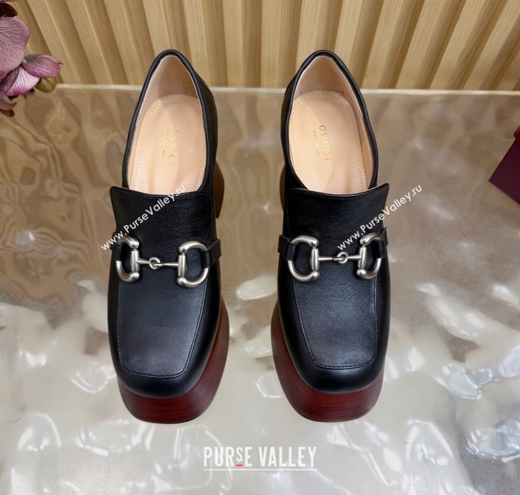 Gucci Calf Leather Platform Pumps 9cm with Horsebit Black 20252 GG121804 (MD-251218100)