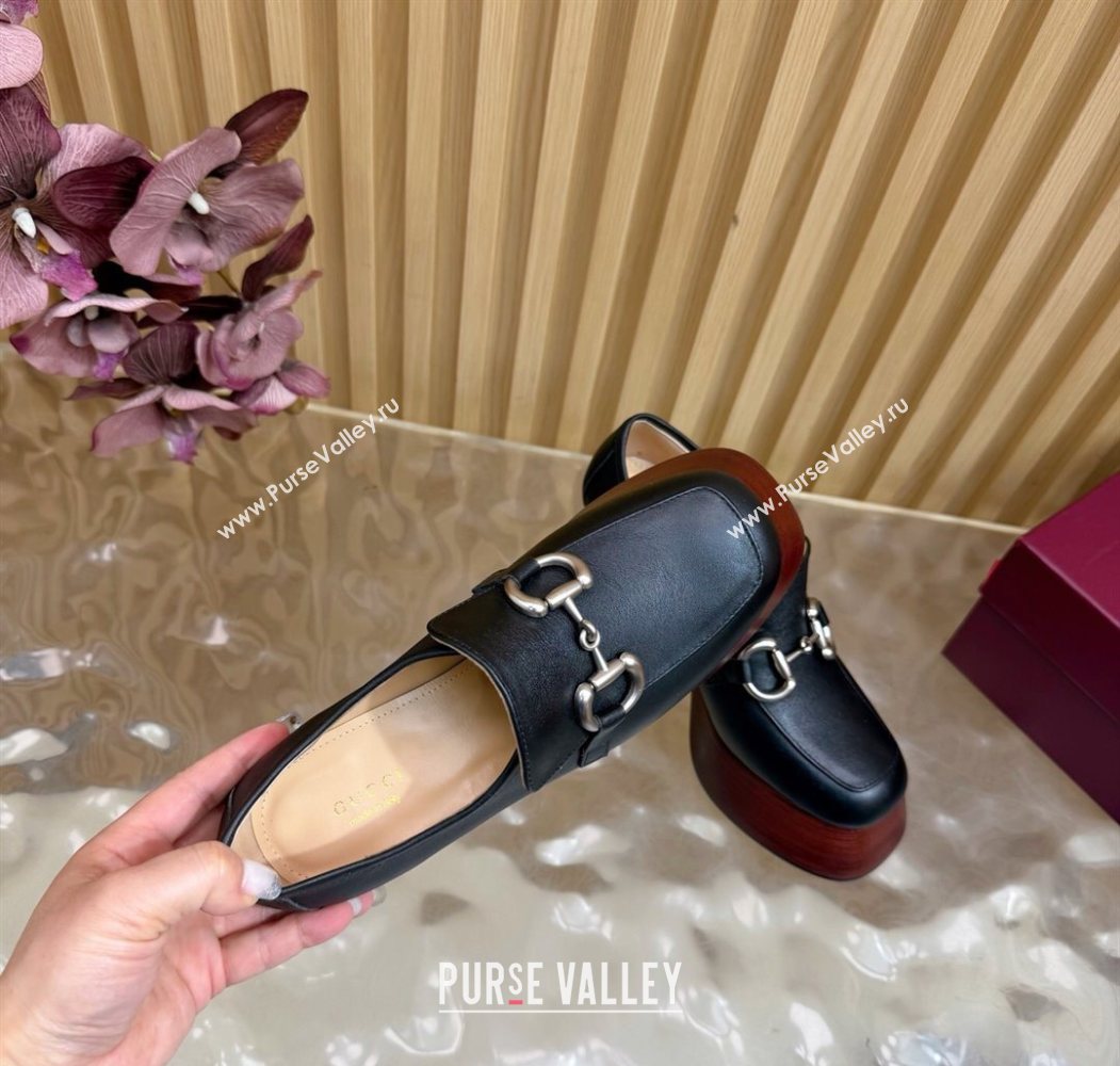 Gucci Calf Leather Platform Pumps 9cm with Horsebit Black 20252 GG121804 (MD-251218100)