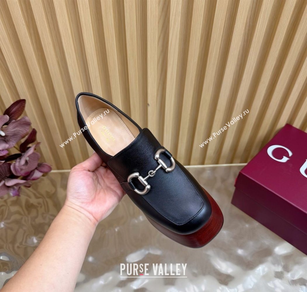 Gucci Calf Leather Platform Pumps 9cm with Horsebit Black 20252 GG121804 (MD-251218100)