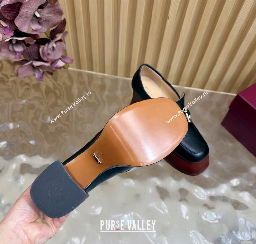 Gucci Calf Leather Platform Pumps 9cm with Horsebit Black 20252 GG121804 (MD-251218100)