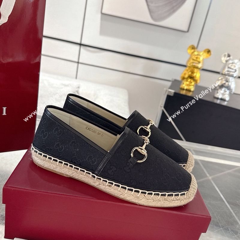 Gucci GG Canvas Flat Espadrilles with Horsebit Black2 2025 GG121805 (MD-251218127)