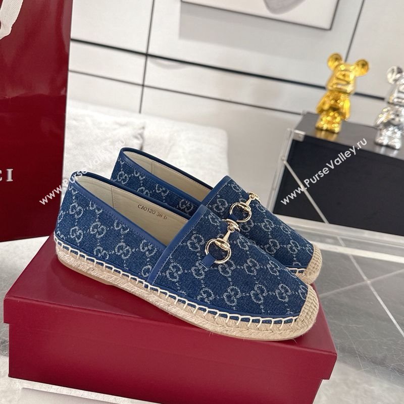 Gucci GG Denim Flat Espadrilles with Horsebit Blue 2025 GG121805 (MD-251218128)