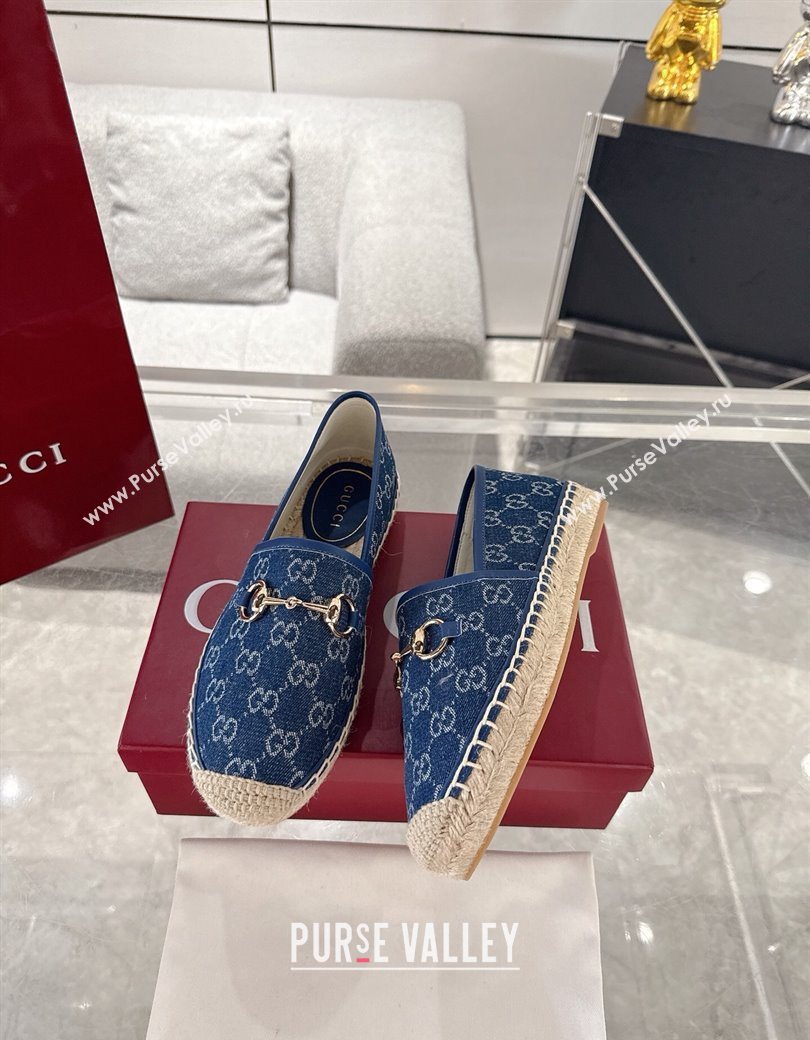 Gucci GG Denim Flat Espadrilles with Horsebit Blue 2025 GG121805 (MD-251218128)