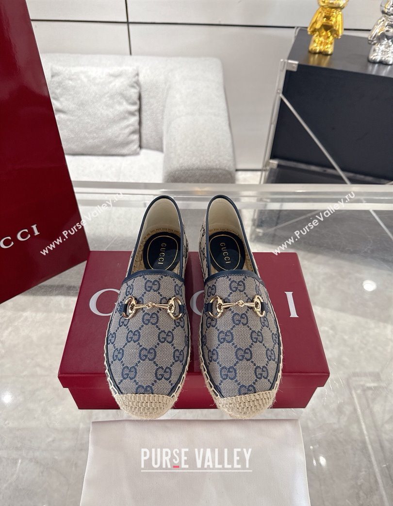 Gucci GG Canvas Flat Espadrilles with Horsebit Grey/Blue 2025 GG121805 (MD-251218133)