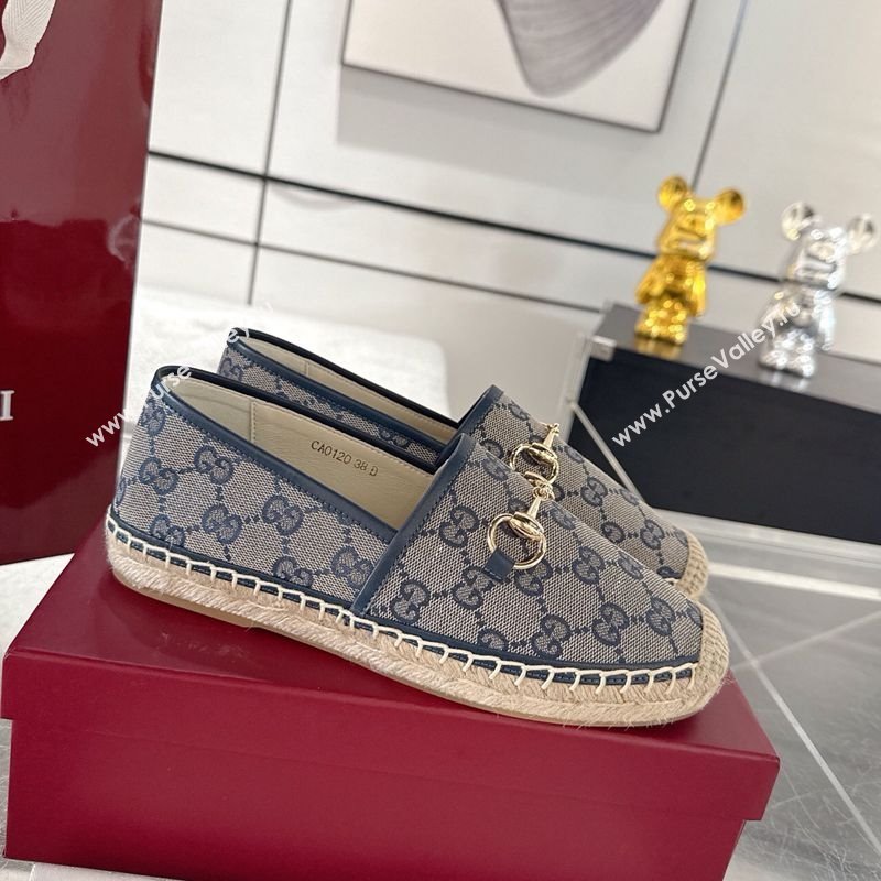 Gucci GG Canvas Flat Espadrilles with Horsebit Grey/Blue 2025 GG121805 (MD-251218133)