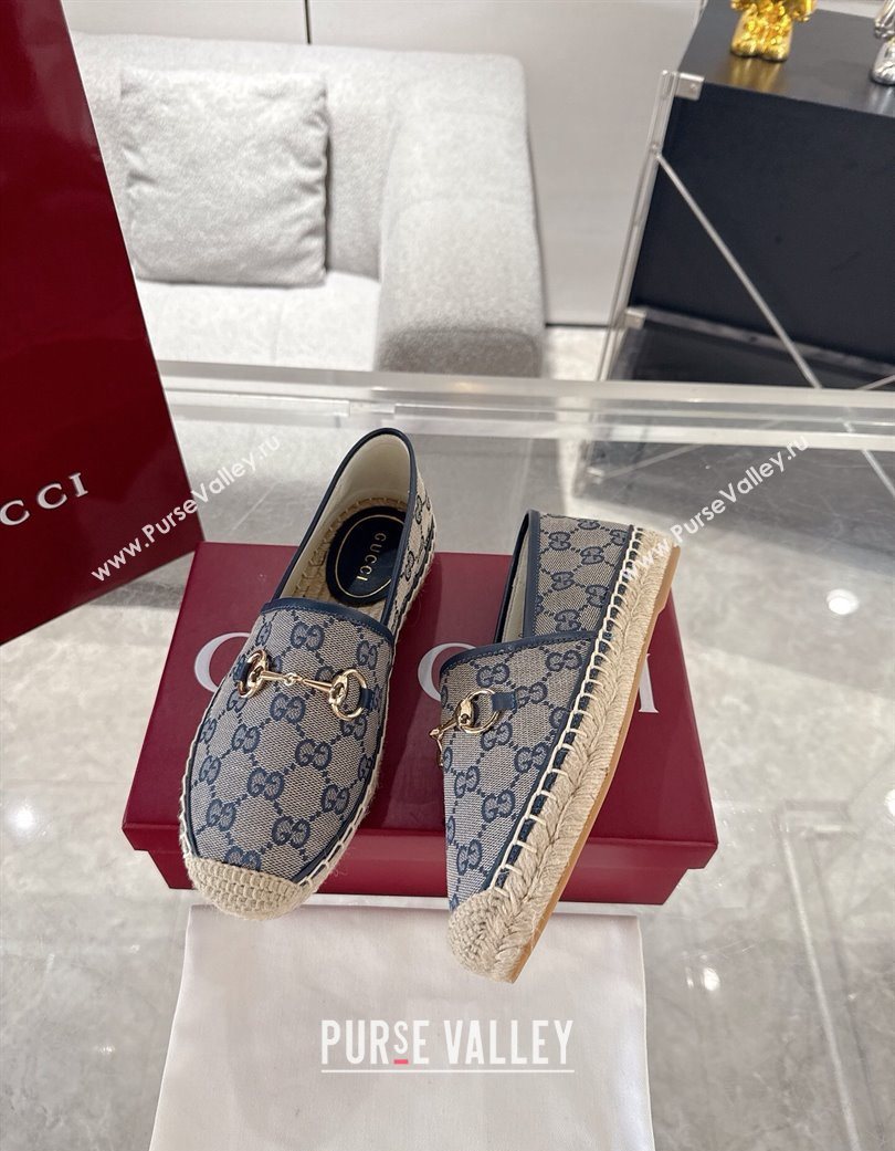 Gucci GG Canvas Flat Espadrilles with Horsebit Grey/Blue 2025 GG121805 (MD-251218133)