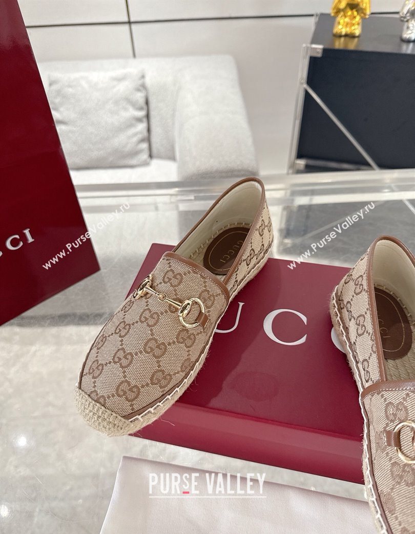 Gucci GG Canvas Flat Espadrilles with Horsebit Beige/Brown 2025 GG121805 (MD-251218134)