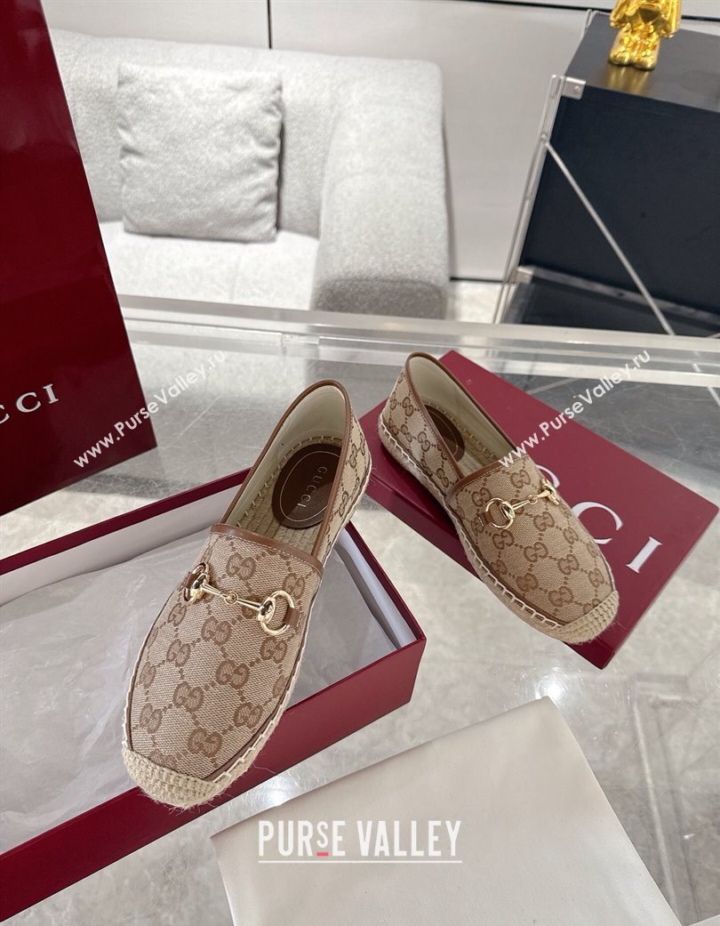 Gucci GG Canvas Flat Espadrilles with Horsebit Beige/Brown 2025 GG121805 (MD-251218134)