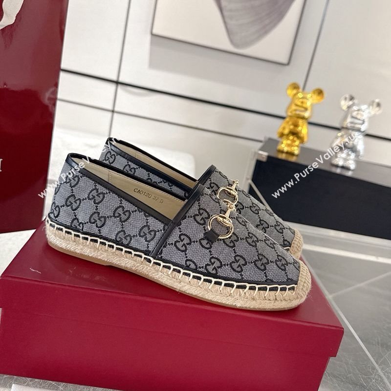 Gucci GG Canvas Flat Espadrilles with Horsebit Grey/Black 2025 GG121805 (MD-251218135)