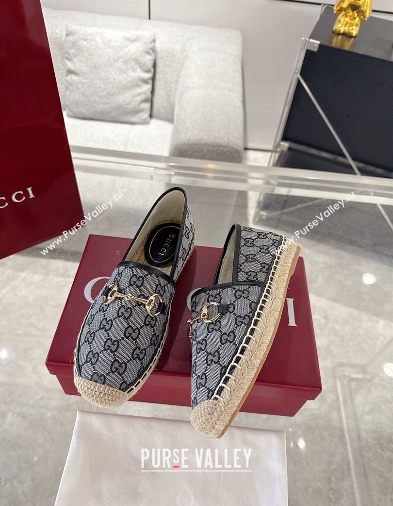Gucci GG Canvas Flat Espadrilles with Horsebit Grey/Black 2025 GG121805 (MD-251218135)