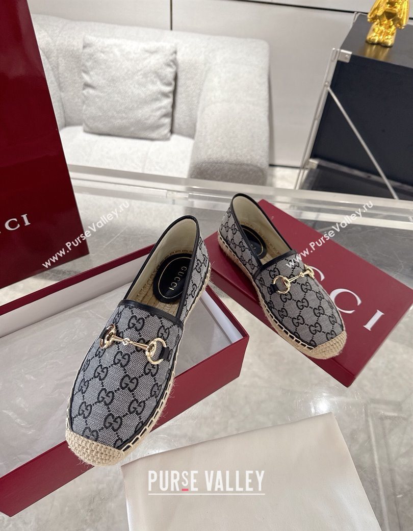 Gucci GG Canvas Flat Espadrilles with Horsebit Grey/Black 2025 GG121805 (MD-251218135)