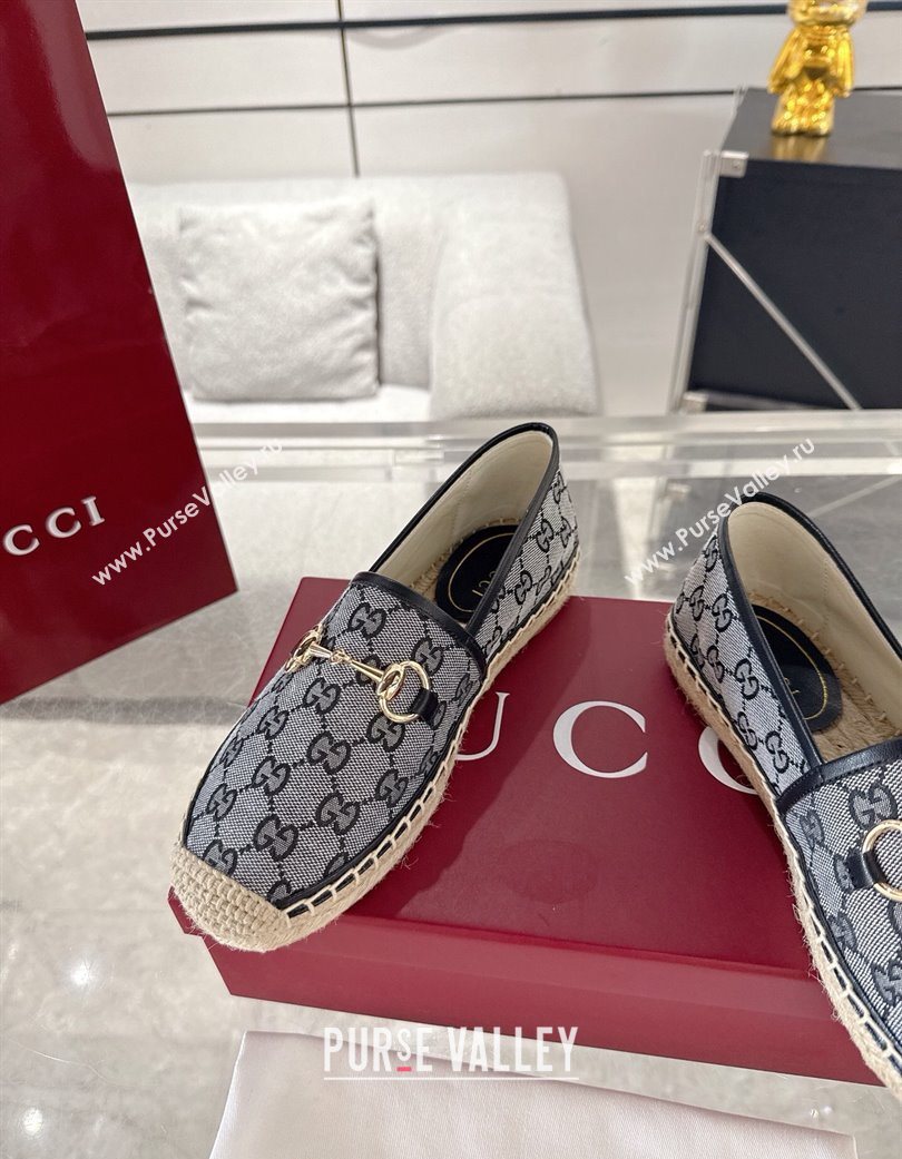 Gucci GG Canvas Flat Espadrilles with Horsebit Grey/Black 2025 GG121805 (MD-251218135)