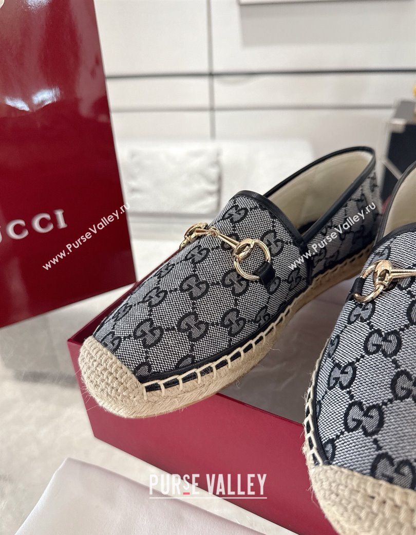 Gucci GG Canvas Flat Espadrilles with Horsebit Grey/Black 2025 GG121805 (MD-251218135)