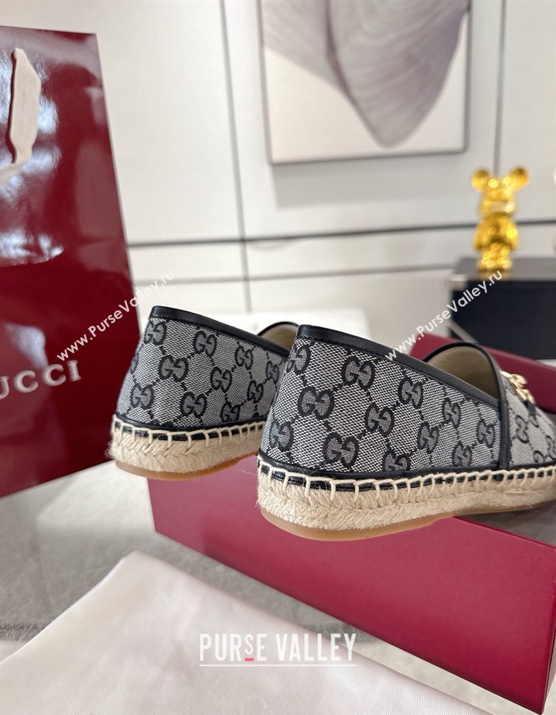Gucci GG Canvas Flat Espadrilles with Horsebit Grey/Black 2025 GG121805 (MD-251218135)
