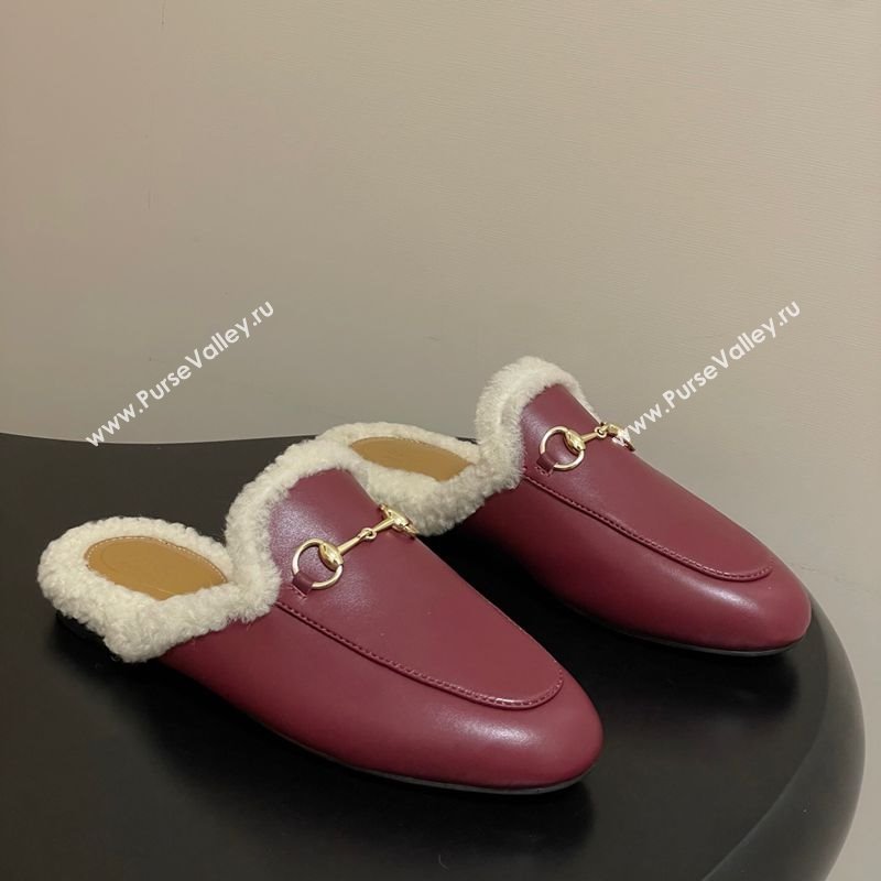 Gucci Princetown Calf Leather and Wool Flat Slipper with Horsebit Red 2025 836055 (MD-251218104)