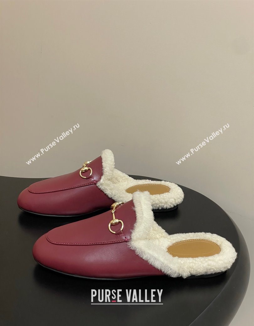 Gucci Princetown Calf Leather and Wool Flat Slipper with Horsebit Red 2025 836055 (MD-251218104)
