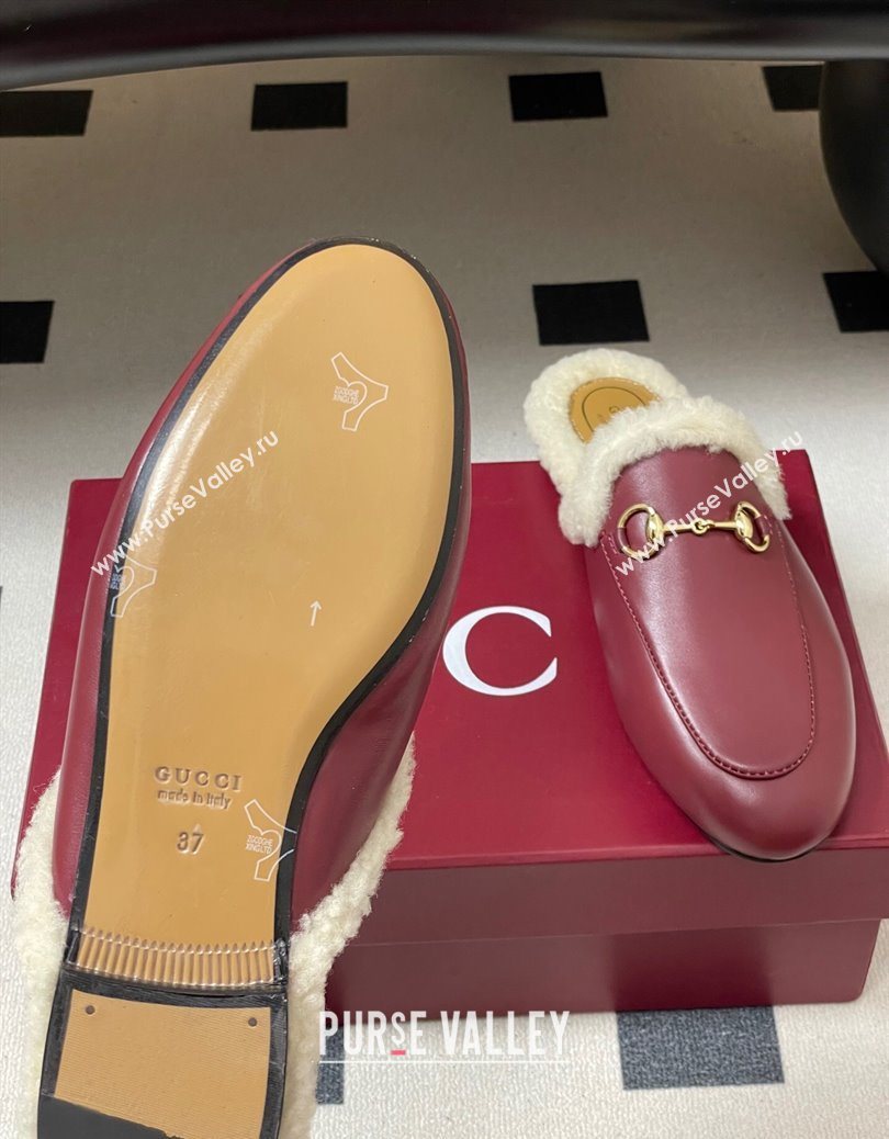 Gucci Princetown Calf Leather and Wool Flat Slipper with Horsebit Red 2025 836055 (MD-251218104)