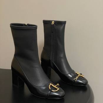 Gucci Leather Heel Ankle Boots 6.5cm with Half Horsebit Black 2025 849549 (MD-251218004)