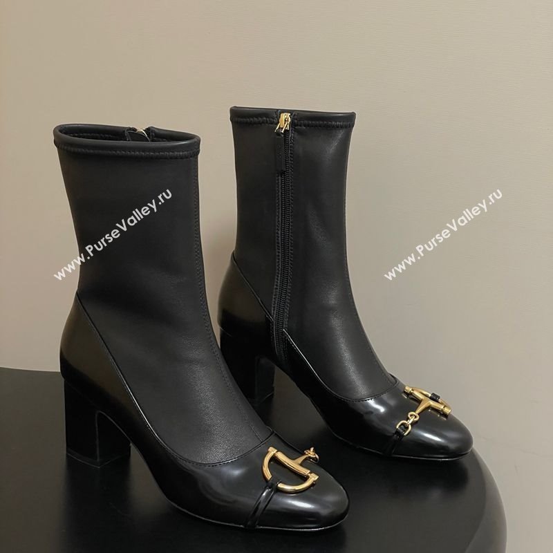 Gucci Leather Heel Ankle Boots 6.5cm with Half Horsebit Black 2025 849549 (MD-251218004)