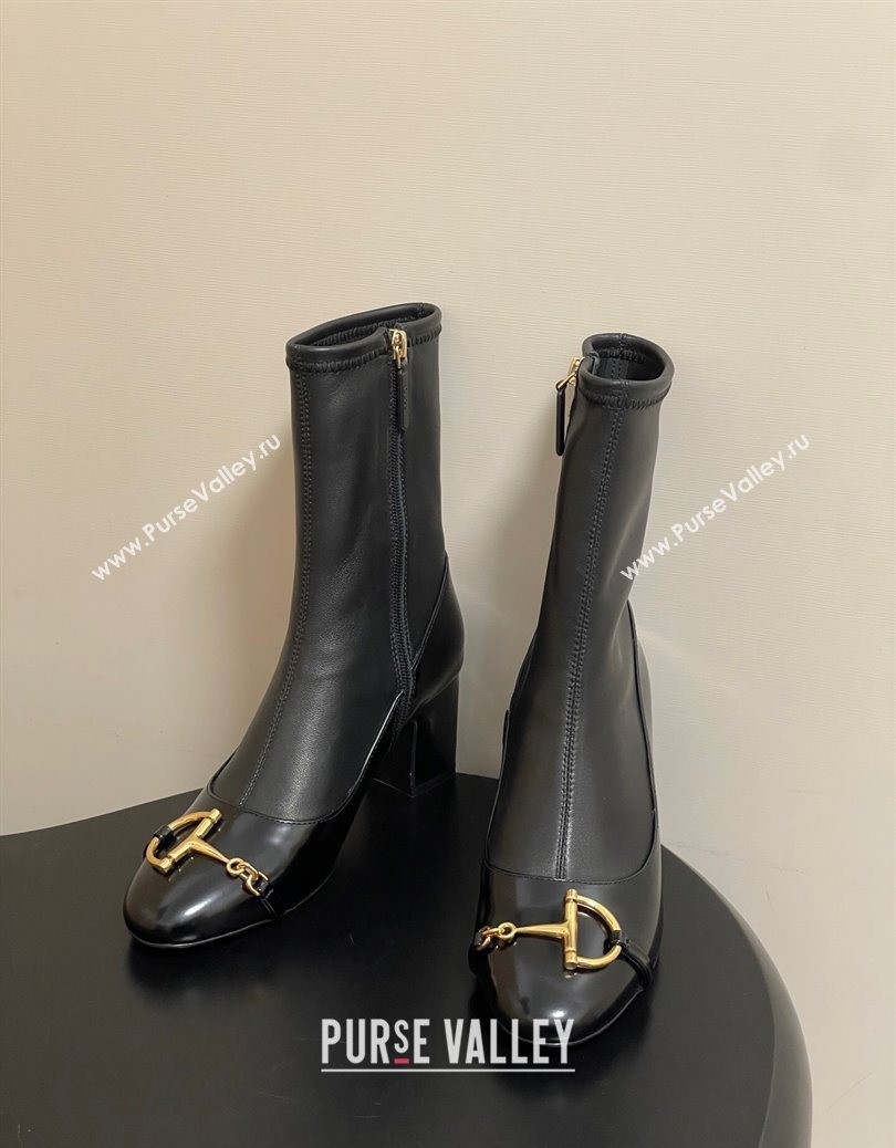 Gucci Leather Heel Ankle Boots 6.5cm with Half Horsebit Black 2025 849549 (MD-251218004)