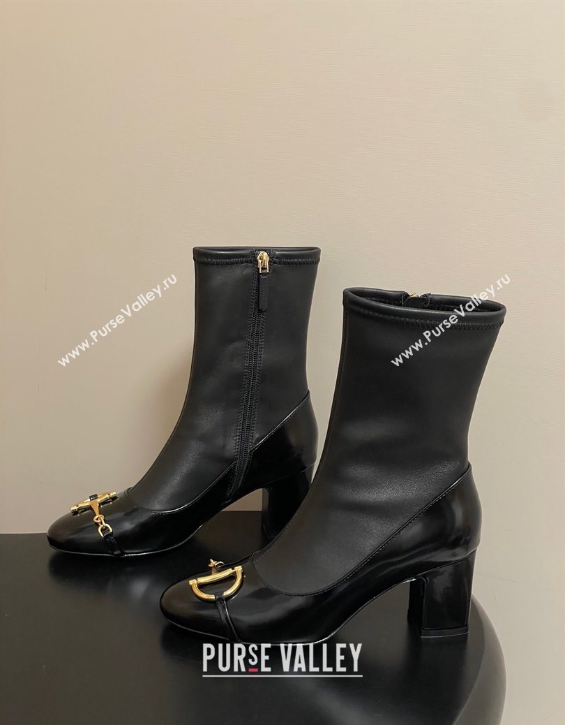 Gucci Leather Heel Ankle Boots 6.5cm with Half Horsebit Black 2025 849549 (MD-251218004)