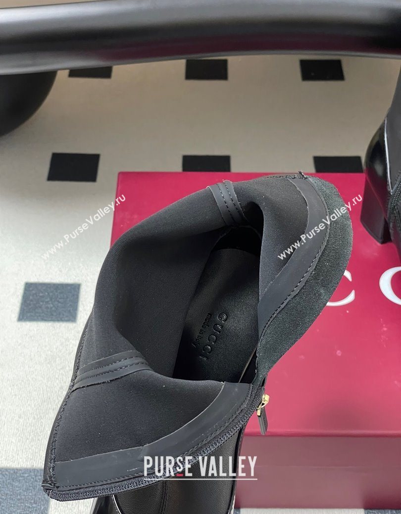 Gucci Leather Heel Ankle Boots 6.5cm with Half Horsebit Black 2025 849549 (MD-251218004)