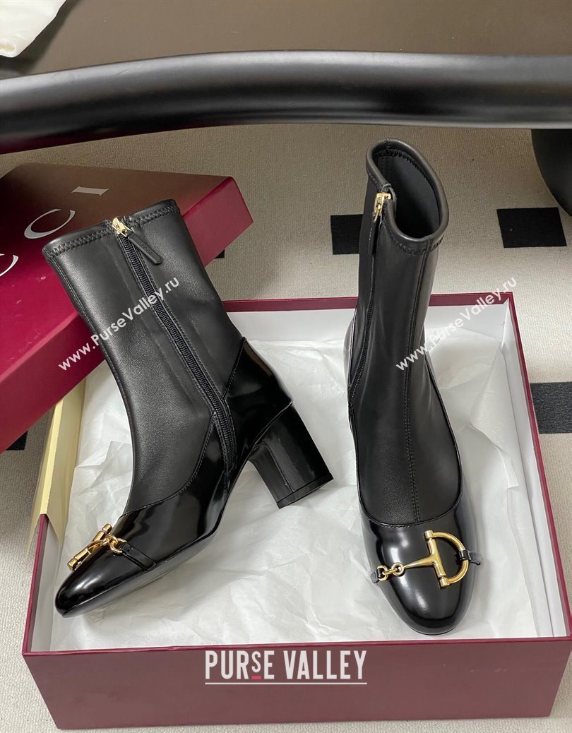 Gucci Leather Heel Ankle Boots 6.5cm with Half Horsebit Black 2025 849549 (MD-251218004)