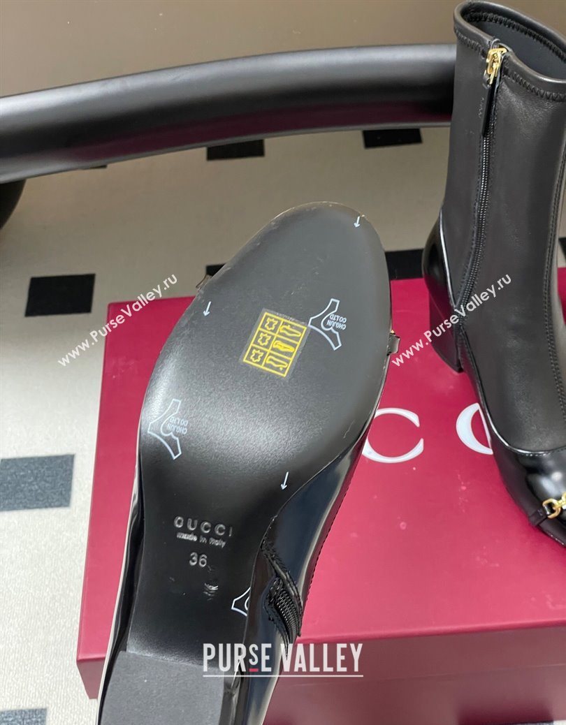 Gucci Leather Heel Ankle Boots 6.5cm with Half Horsebit Black 2025 849549 (MD-251218004)