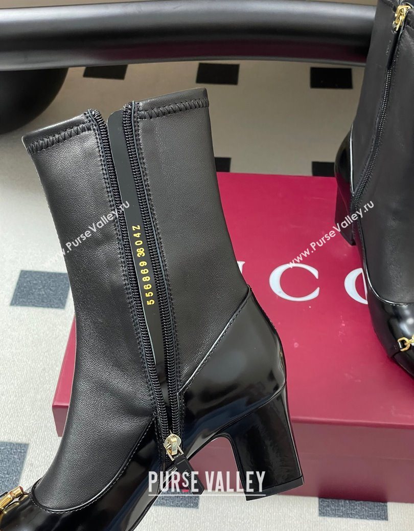 Gucci Leather Heel Ankle Boots 6.5cm with Half Horsebit Black 2025 849549 (MD-251218004)