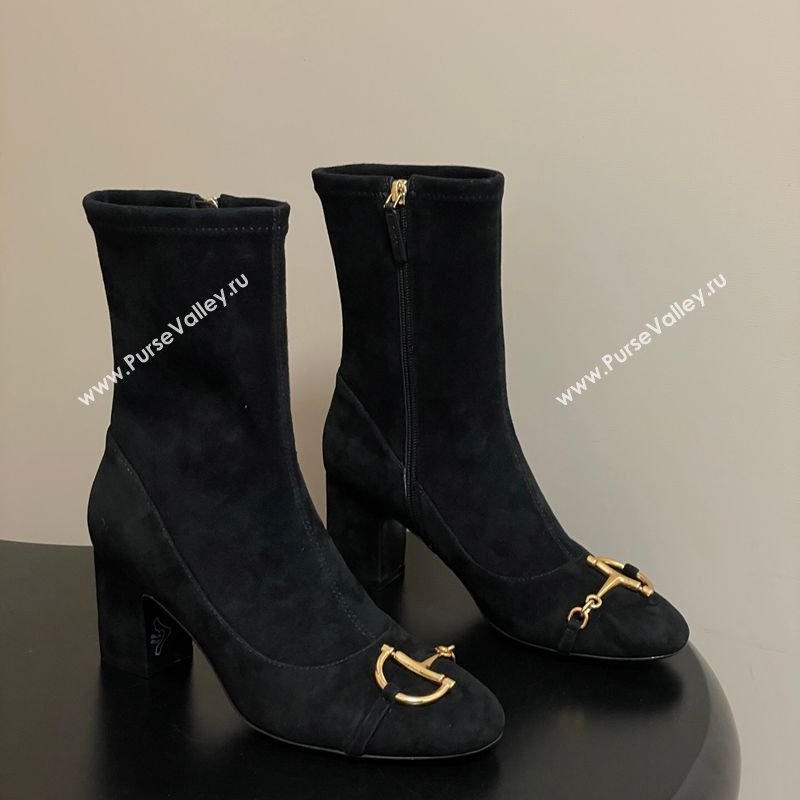 Gucci Suede Heel Ankle Boots 6.5cm with Half Horsebit Black 2025 849549 (MD-251218005)