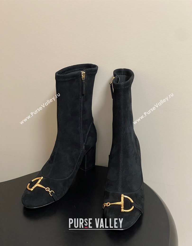 Gucci Suede Heel Ankle Boots 6.5cm with Half Horsebit Black 2025 849549 (MD-251218005)