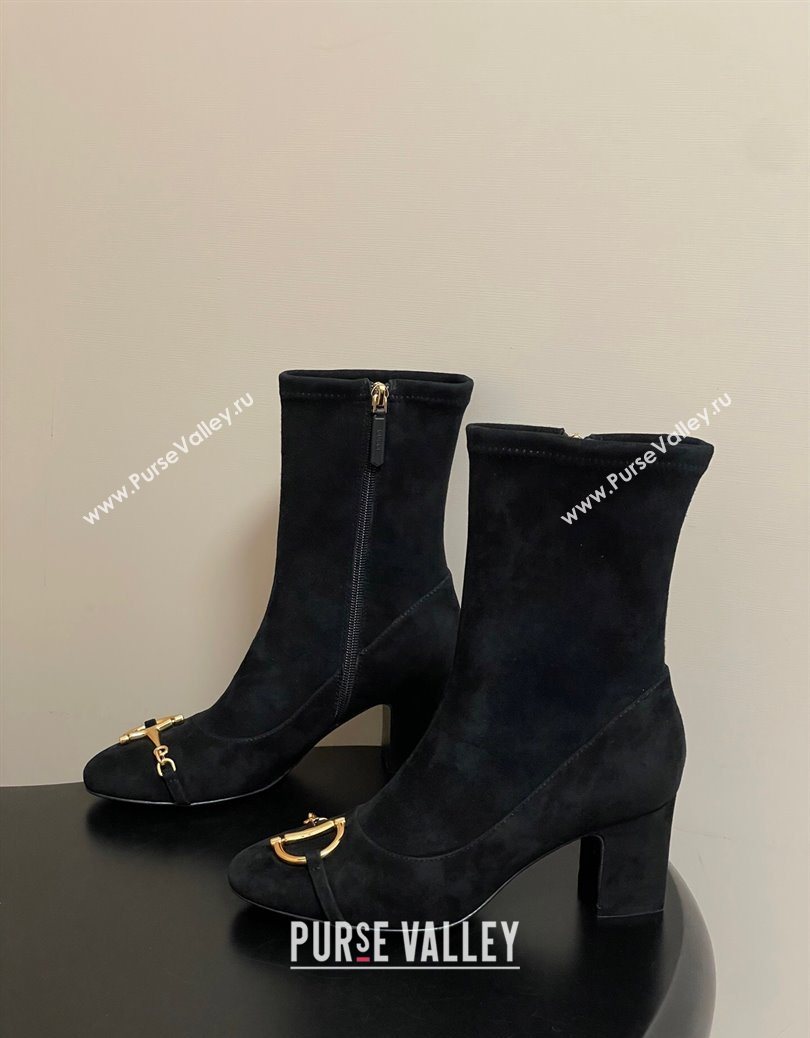 Gucci Suede Heel Ankle Boots 6.5cm with Half Horsebit Black 2025 849549 (MD-251218005)