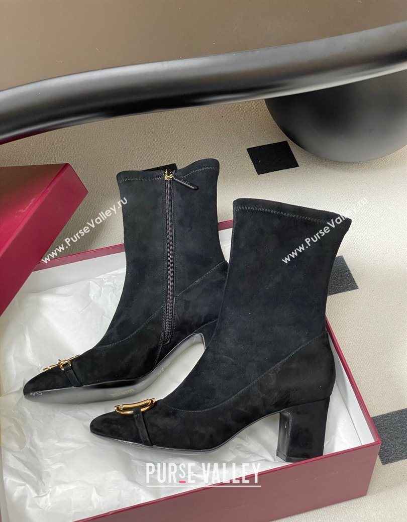 Gucci Suede Heel Ankle Boots 6.5cm with Half Horsebit Black 2025 849549 (MD-251218005)