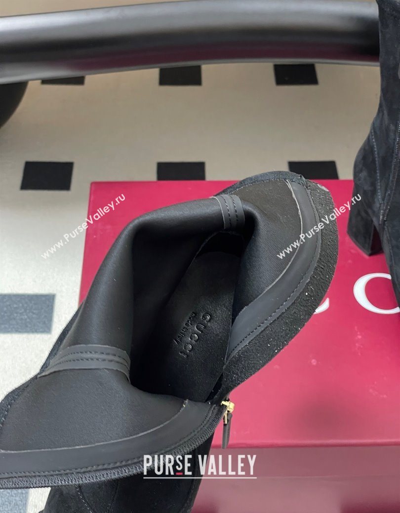 Gucci Suede Heel Ankle Boots 6.5cm with Half Horsebit Black 2025 849549 (MD-251218005)