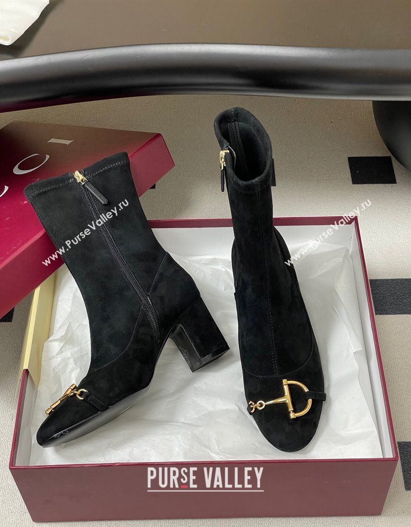 Gucci Suede Heel Ankle Boots 6.5cm with Half Horsebit Black 2025 849549 (MD-251218005)