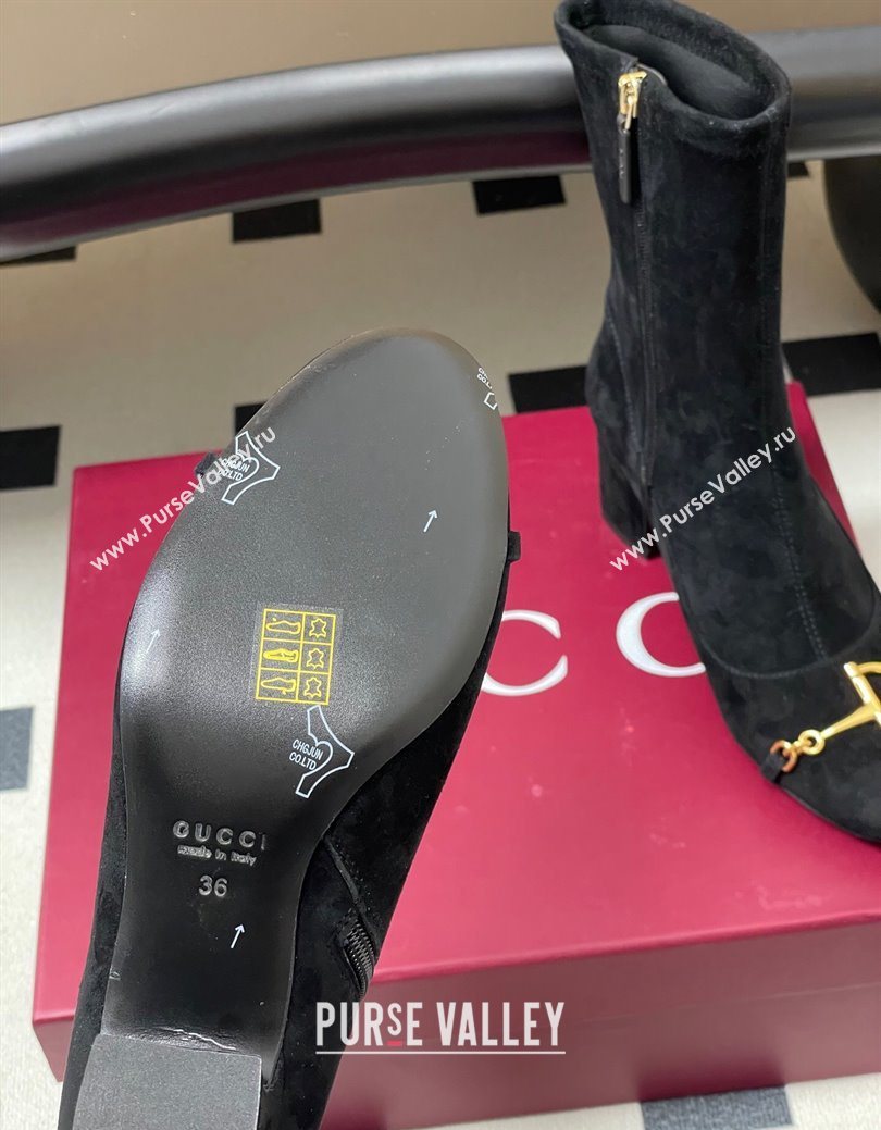 Gucci Suede Heel Ankle Boots 6.5cm with Half Horsebit Black 2025 849549 (MD-251218005)