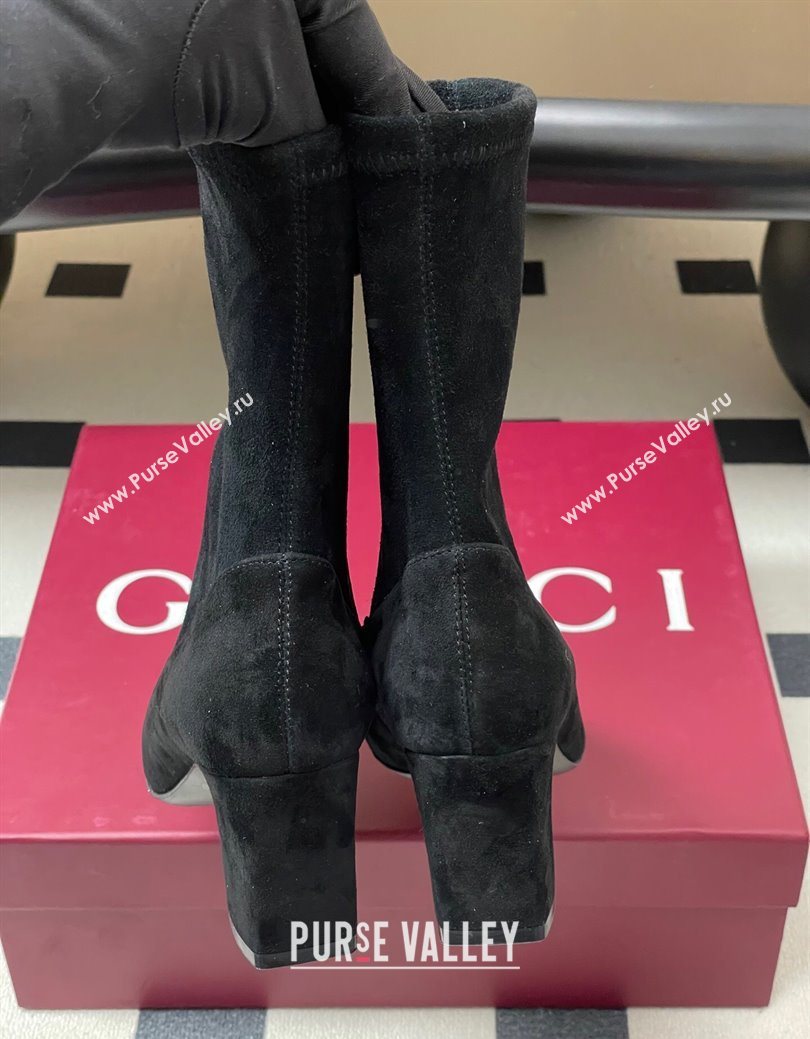 Gucci Suede Heel Ankle Boots 6.5cm with Half Horsebit Black 2025 849549 (MD-251218005)