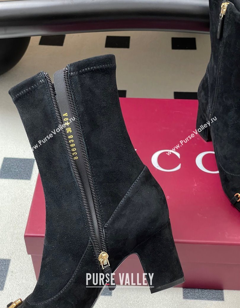 Gucci Suede Heel Ankle Boots 6.5cm with Half Horsebit Black 2025 849549 (MD-251218005)