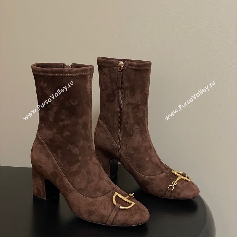 Gucci Suede Heel Ankle Boots 6.5cm with Half Horsebit Dark Brown 2025 849549 (MD-251218006)
